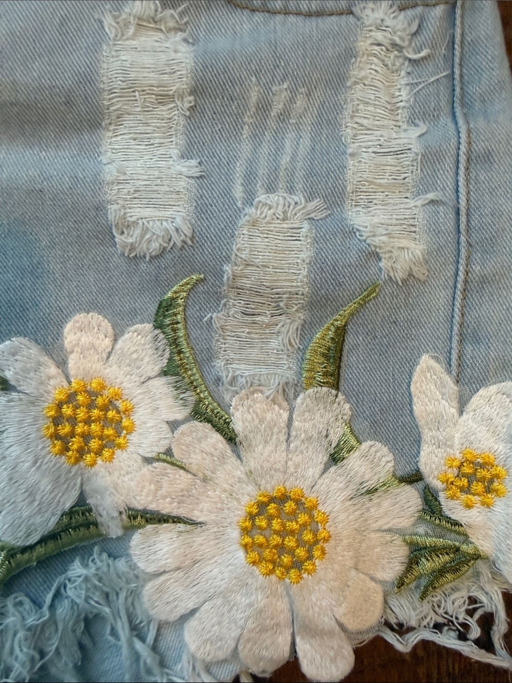 36 Point 5 Light Blue Denim Shorts with White Daisy Embroidery - Picture 6 of 6